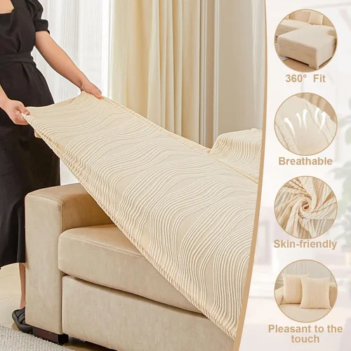 Vista 4 de MIFXIN Funda para sofá seccional, 2 piezas, elástica y elástica de 3 asientos en forma de L, protector de muebles con 4 fundas de almohada para sala