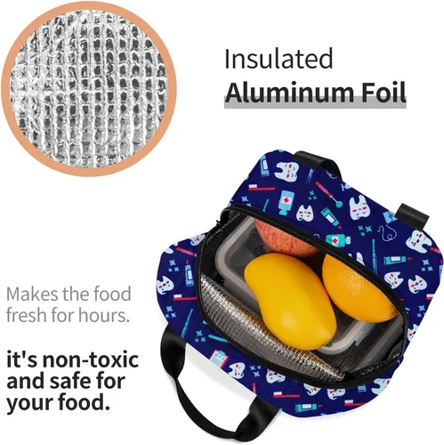 Vista 5 de Bolsa de Almuerzo Higienista Dental Lonchera para Mujeres y Hombres Bolsa de Picnic Aislada Enfriador Térmico Bolsa Tote Linda para Trabajo Camping