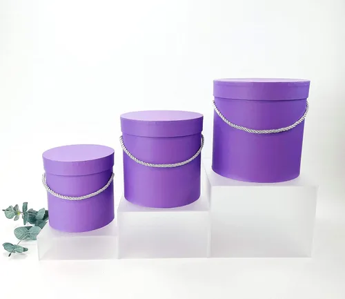 Vista 7 de UNIKPACKAGING Caja de flores redonda de alta calidad, cajas de regalo para arreglos florales y de regalo, juego de 3 piezas (lavanda)