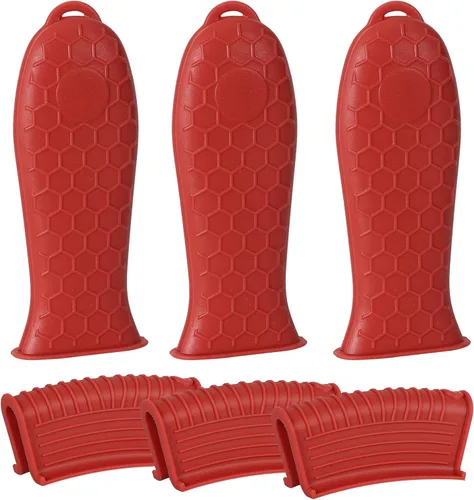 Vista 21 de Joyhalo Paquete de 6 soportes para ollas color caqui Khaki, Heat Resistant, Silicone Pot Handle Sleeve Covers, for Cast Iron Skillet, Pots and