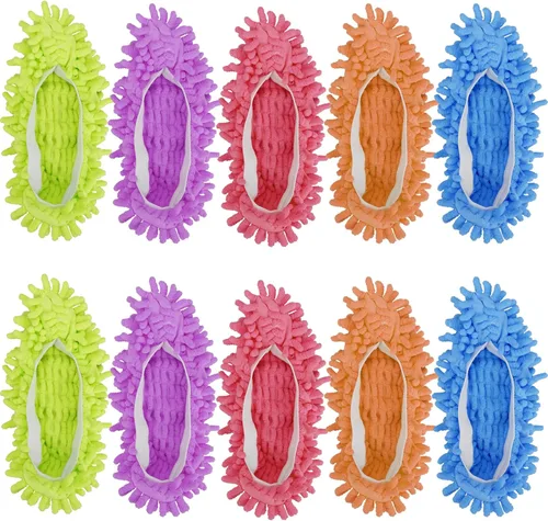 Vista 7 de Cosywell 5 pares de 10 pantuflas de mopa para suministros de limpieza de pisos, pantuflas de microfibra lavables y reutilizables, calcetines