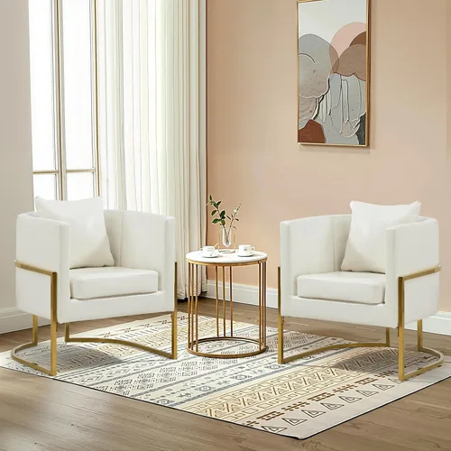 Vista 31 de Silla moderna de cuero, sillón tapizado de mediados de siglo con almohada para sala de estar, cómoda silla de tocador individual con patas doradas