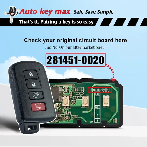 Vista 4 de Reemplazo inteligente de llavero de automóvil para Toyota RAV4 2013-2018 FCCID: HYQ14FBA (281451-0020) Board; por Auto Key Max (1)