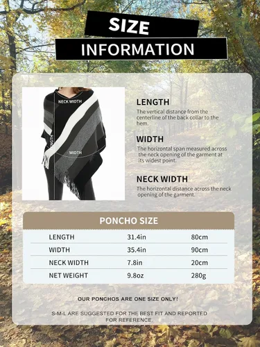 Vista 4 de Suéter tipo poncho a rayas para mujer, estilo casual, chal con flecos versátiles