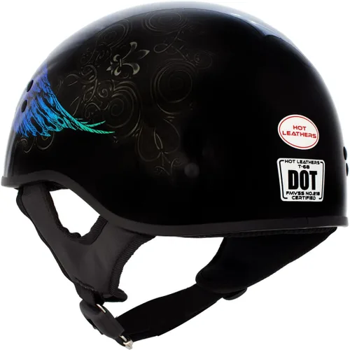 Vista 7 de Hot Leathers HLD1045 - Casco negro brillante 'Cross De Lis' avanzado aprobado por DOT para hombres y mujeres motoristas