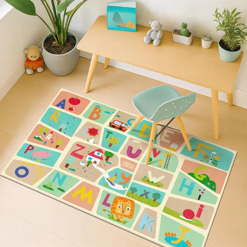 Vista 6 de Alfombra preescolar del alfabeto de 3 x 5 para niños pequeños, alfombra de juego ABC suave para el aprendizaje del bebé, alfombra educativa