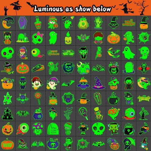 Vista 4 de JCFIRE Tatuajes de Halloween para niños, recuerdos de fiesta de Halloween, tatuajes temporales que brillan en la oscuridad, decoraciones de fiesta