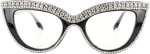 Vista 7 de Gafas de Lectura de Ojo de Gato con Diamantes de Imitación Brillantes, Magnificadas con Bloqueo de Luz Azul 2 Pack blanco