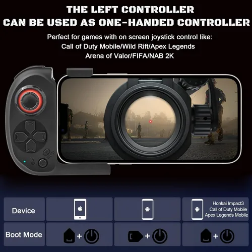 Vista 3 de Control móvil para juegos para iPhone, iOS, Android, inalámbrico, Gamepad - Gamepad móvil con una sola mano - Almacenamiento magnético - Call of