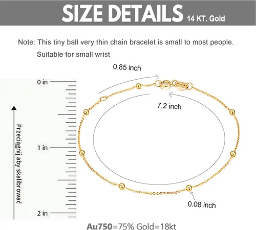 Vista 2 de Pulseras sólidas de oro de 14 K, 18 quilates para mujeres, pulsera fina de oro real