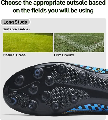 Vista 4 de Botas de fútbol unisex para hombre y mujer, FGAG, para interiores y exteriores, césped firme, picos altos, para entrenamiento profesional