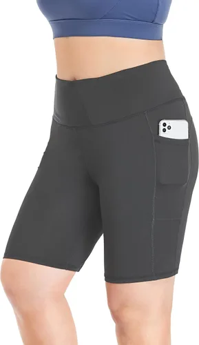 Vista 3 de ZERDOCEAN Pantalones cortos de ciclismo para mujer, talla grande, de 8 a 5 pulgadas, cintura alta, para yoga, entrenamiento, deportes, atletismo