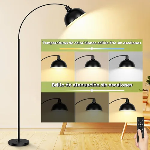 Vista 3 de Lámparas de pie de arco para sala de estar, moderna lámpara de pie alta con control remoto, lámpara de pie negra regulable continua con pantalla