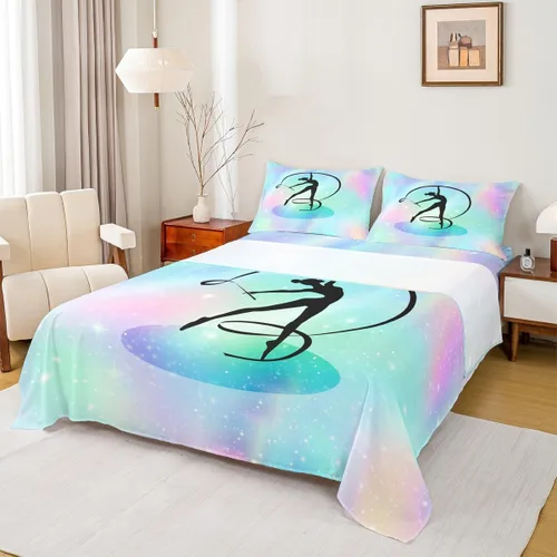 Vista 39 de Juego de sábana bajera ajustable de teñido anudado para niñas, juego de ropa de cama con diseño de arco iris degradado de arcoíris, lindo juego