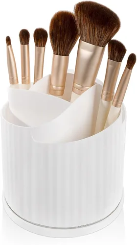 Vista 13 de Anyoifax Organizador giratorio de 360 brochas de maquillaje con 5 ranuras para brochas de maquillaje, taza en forma de flor, soporte para bolígrafo