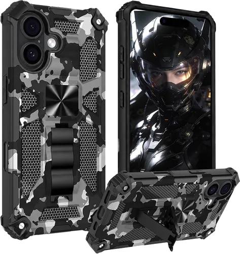 Vista 20 de CCSmall Funda de camuflaje para Apple iPhone 14 para hombres, protección resistente a prueba de golpes con función atril para iPhone 14 MC verde