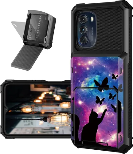 Vista 29 de Funda tipo cartera para Moto G 5G 2022 con ranura para tarjetero, cubierta abatible híbrida de doble capa, resistente, a prueba de golpes, funda