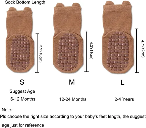 Vista 3 de Exegawe Calcetines antideslizantes para niños pequeños, bonitos calcetines de bebé con puños de cuello redondo, 5 pares