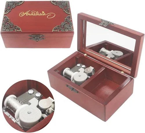 Vista 15 de ROSIKING Caja de música de madera con mecanismo de espejo, joyería tallada, cajas musicales, Navidad, cumpleaños, día de San Valentín, regalos Plays