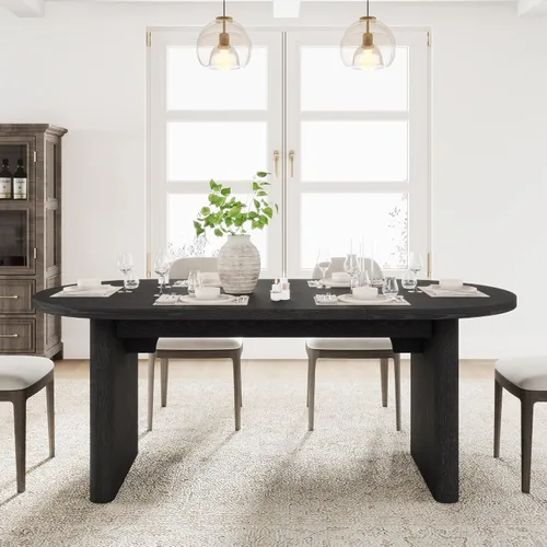 Vista 16 de GarveeHome 63" Long Oval Dining Table with Wooden Base for 4-6 People