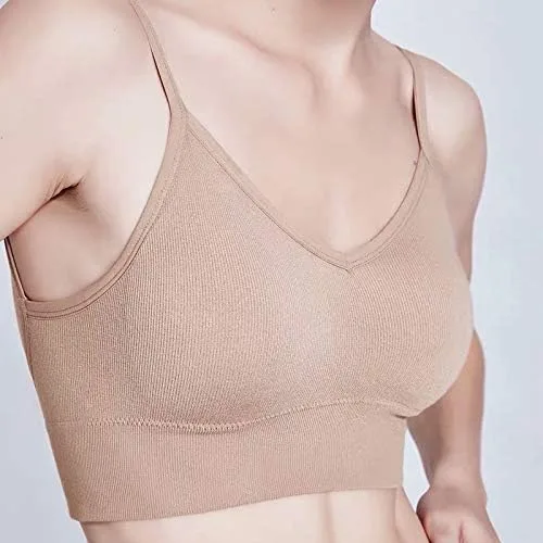 Vista 2 de JUST BEHAVIOR Brasier de espalda baja cómodo cuello en V camiseta corta de entrenamiento con espalda baja para mujer