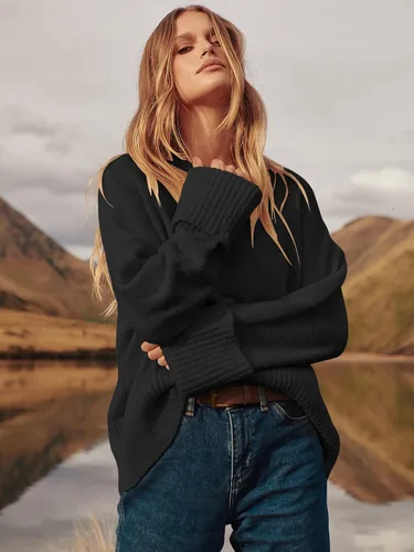 Vista 133 de LOGENE Suéter de gran tamaño para mujer, cuello redondo, manga larga, suave, mullido, suéter de punto 2025 para otoño e invierno