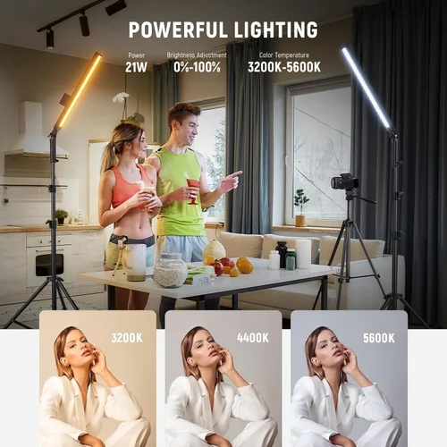 Vista 2 de NEEWER Barra de luz de video LED mejorada y kit remoto de 2.4G, paquete de 2 unidades regulables de mano 3200K ~ 5600K CRI97+ iluminación de video