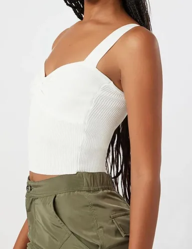 Vista 4 de Meladyan Women Sweetheart Neck Twist Knot Sleeveless Crop Top Tank Rib Knitted Backless Cute Cropped Cami Vest Top