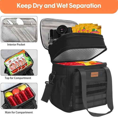 Vista 3 de Lonchera táctica aislada – Bolsa térmica expandible grande para hombres – Lonchera versátil para adultos, turnos de trabajo, viajes al aire libre