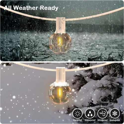 Vista 2 de Luces de Cadena LED G40 Globo de 50 Pies Blancas, Luces de Cadena Irrompibles para Patio Exterior 2200K con 50+2 Bombillas Edison Regulables, Luces