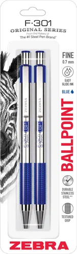 Vista 14 de Zebra Pen F-301 Bolígrafo retráctil de acero inoxidable de 0.7 mm, 4 unidades, tinta de fácil deslizamiento, clip de metal, recargable con F-Refill