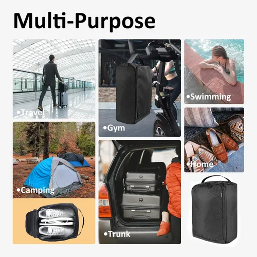 Vista 9 de Gloppie Bolsas para zapatos de viaje, bolsa de almacenamiento portátil grande para zapatos, organizador de zapatos, cubos de embalaje negros