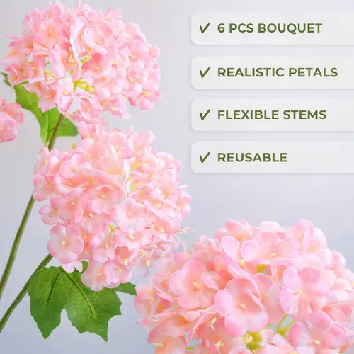 Vista 2 de FiveSeasonStuff 6 Real Touch Hydrangea Artificial Flowers, Blush Pink