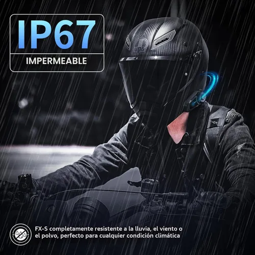 Vista 8 de Fodsports FX-S auriculares Bluetooth para motocicleta V5.4, sistema de comunicación de intercomunicador para casco de 2 vías con IP67 impermeable