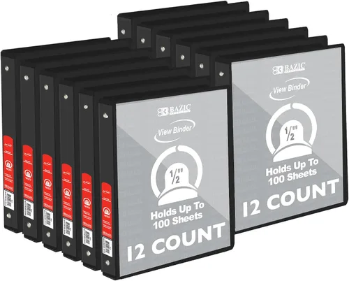 Vista 27 de BAZIC Products Carpeta organizadora de 3 anillas de 1/2 pulgada con vista económica, color negro, anillo redondo, capacidad para 100 hojas de papel