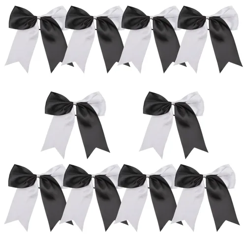 Vista 26 de Lazos de animadora jumbo de 8 pulgadas con diamantes de imitación brillantes para cola de caballo, lazos de porrista, 6 unidades, color negro
