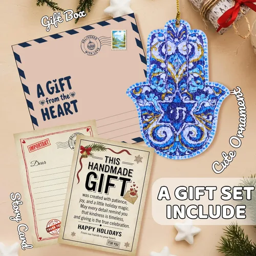 Vista 3 de Adorno de mano de Hamsa, regalo de Judaica, estrella de David Hanukkah, decoración de pared de Hamsa, regalos de Hanukkah, adorno para automóvil