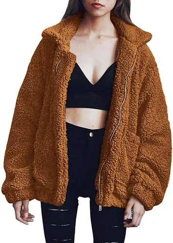 Vista 32 de PRETTYGARDEN - Chaqueta de forro polar Sherpa de gran tamaño para mujer Negro