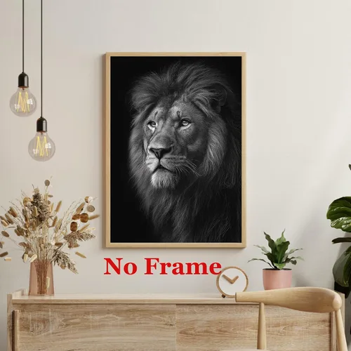Vista 5 de Cuadro de león negro, pintura de retrato de animales, póster moderno de leones africanos, arte de pared de vida silvestre africana, póster moderno