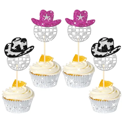Vista 11 de 24 piezas de decoración de cupcakes de reina bailarina con brillantina, bola de discoteca, notas musicales, cantante, baile, cupcakes, temática
