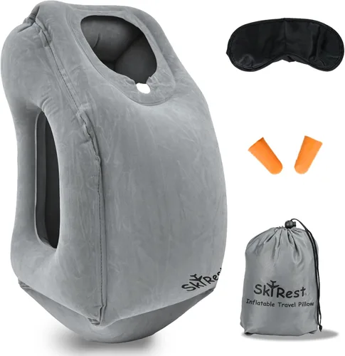 Vista 7 de Skyrest® Almohada inflable de viaje para autobuses, soporte cómodo para la cabeza, almohada de aire para dormir para evitar dolor de cuello, lumbar