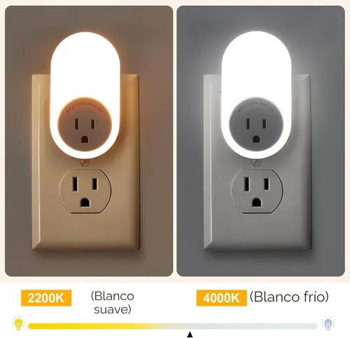 Vista 4 de Dawnrise Luces nocturnas que se enchufan a la pared, luz nocturna con sensor de atardecer a amanecer con toma de corriente, CCT 2200K o 4000K