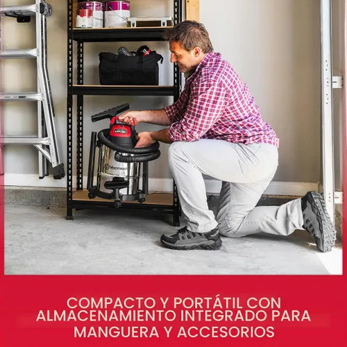 Vista 5 de Vacmaster DVOM204S 1101 4-Gal 20V Inalámbrico Acero Inoxidable Aspiradora Seca Roja