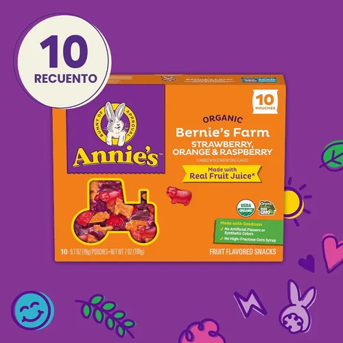 Vista 4 de Annie's Organic Bernie's Farm Snacks con sabor a frutas, sin gluten, 10 bolsas, 7 onzas