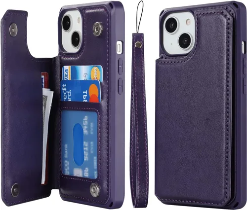 Vista 17 de Cavor para iPhone 14 Plus Funda tipo cartera con tarjetero, Funda tipo cartera para iPhone 14 Plus para mujeres, Doble cierre magnético a prueba