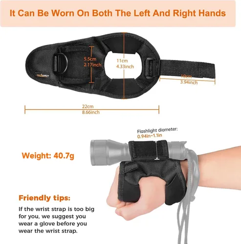 Vista 2 de ORCATORCH Diving Flashlight Glove Hands-Free Flashlight Holder Universal Adjustable Wrist Strap Scuba Dive Lights Accessories
