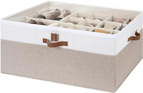 Vista 16 de Organizador de zapatos StorageWorks para clóset, cabe hasta 16 pares, contenedores de almacenamiento para zapatos con divisores ajustables y Beige