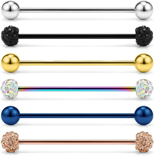 Vista 13 de Ruifan Piercings de 14 g de acero inoxidable Industrial Barbell para cartílago de la oreja joyería1 1/2 pulgadas (38 mm)
