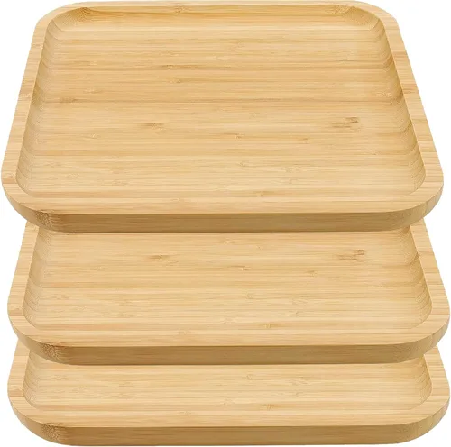 Vista 8 de JOIKIT Paquete de 3 Bandejas Redondas de Bambú de 8 Pulgadas, Platos Redondos de Madera Finamente Pulida, Bandeja de Servir de Bambú para Sostener