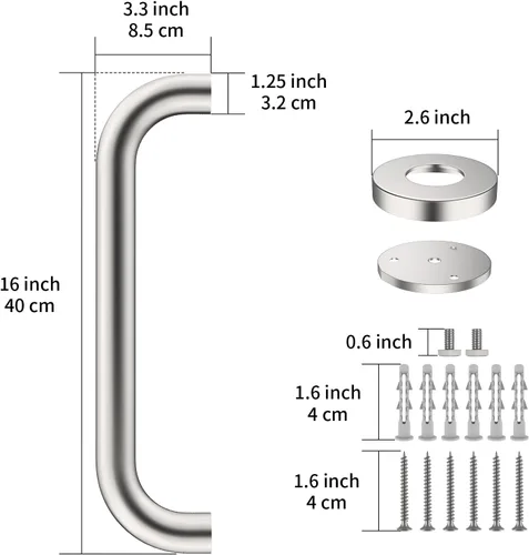 Vista 2 de Paquete de 2 barras de regadera de 16 pulgadas con diámetro de 1.25", ZUEXT Acero inoxidable satinado cepillado en color níquel, barra de agarre